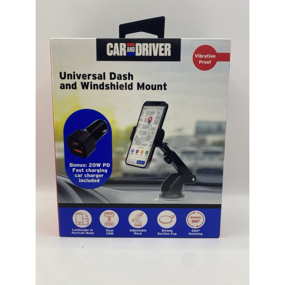 Car and Driver Universal Dash Windshield Mount w 20W PD Charger CAD2302